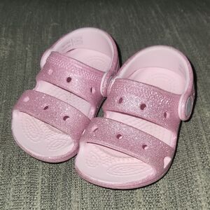 Glittery Pink Toddler Girl Croc Sandals